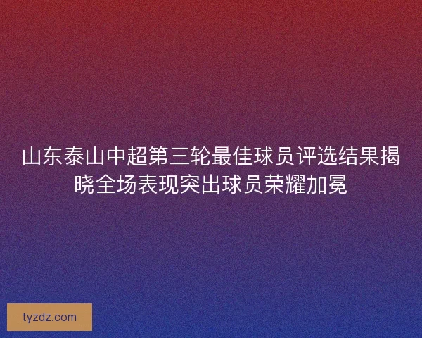 山东泰山中超第三轮最佳球员评选结果揭晓全场表现突出球员荣耀加冕