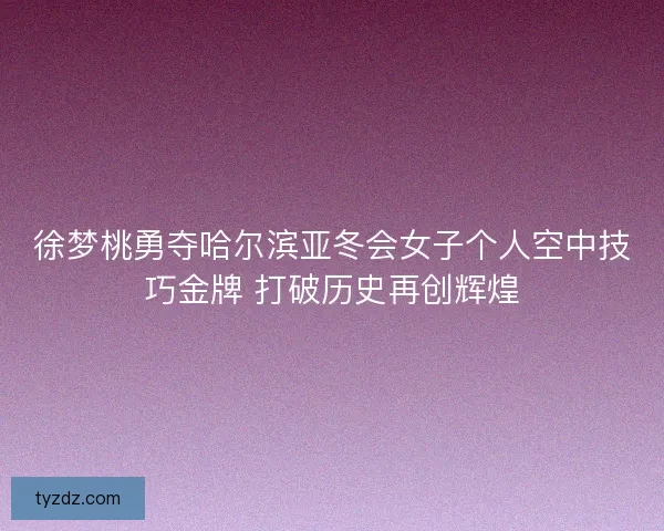 徐梦桃勇夺哈尔滨亚冬会女子个人空中技巧金牌 打破历史再创辉煌