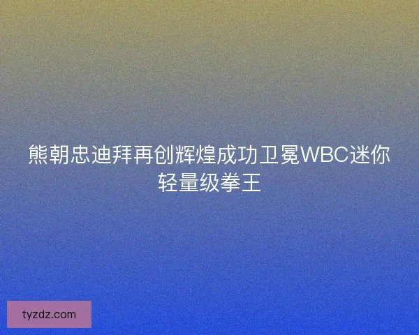 熊朝忠迪拜再创辉煌成功卫冕WBC迷你轻量级拳王